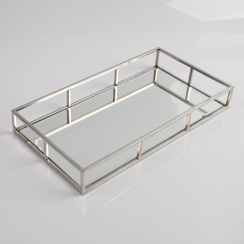 Rectangle big mirror tray gold plated serving tray