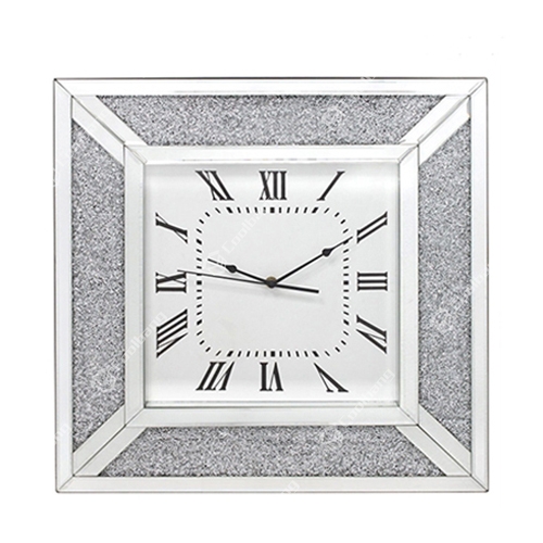 luxury silver sparkle mirrored floating crystal diamond crushed wall clock