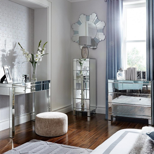 Mirrored bedroom furniture sets provide smoother and elegant atmosphere in the room with attractive colors like silver, blue and white. coolbang mirrored furniture factory