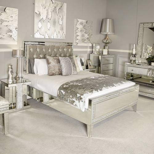 UK Style Mirrored Corner crystal diamond mirrored bed