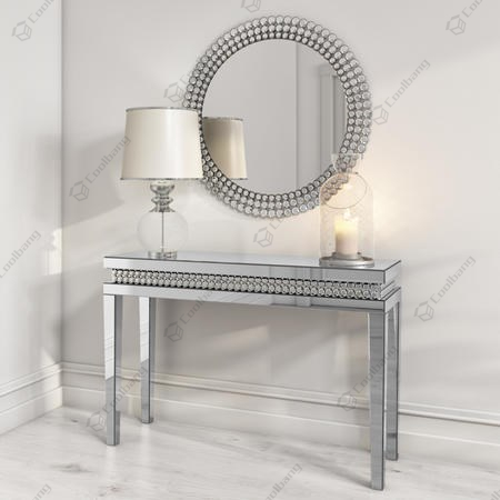 Crystal Console Table With Wall Mirror Set - Gray Wall Mirror Set