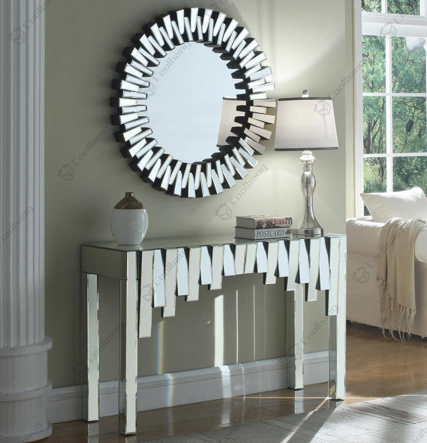 Silver Mirrored Console Table with Mirror Set,Console Table with Wall