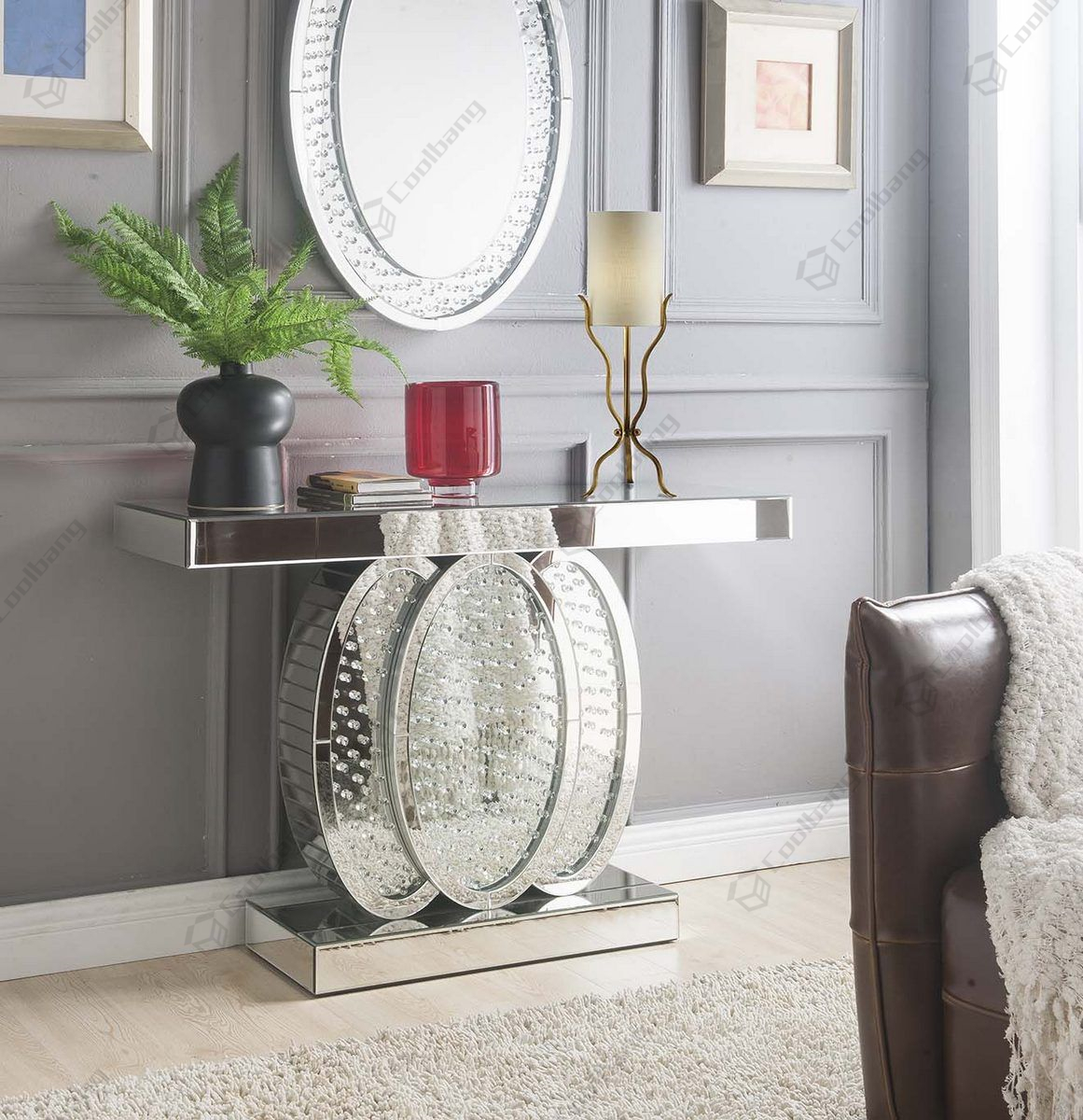 Crystal Console Table with Wall Mirror Set,Console Table with Wall Mirror