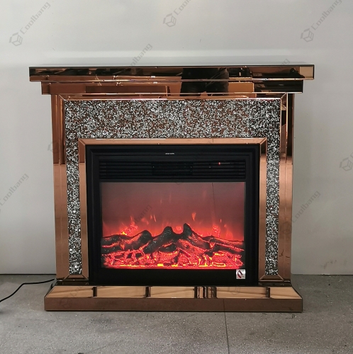 Living Room Furniture Crushed Diamond Fireplace - Gold