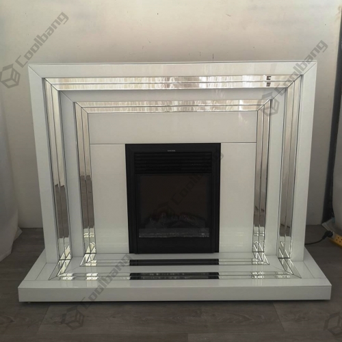 Modern Living Room Furniture White Glass Mirrored Fireplace