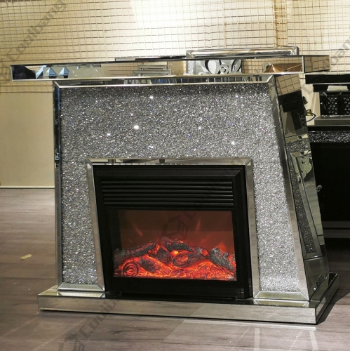 Modern Living Room Furniture White Glass Crushed Diamond Fireplace