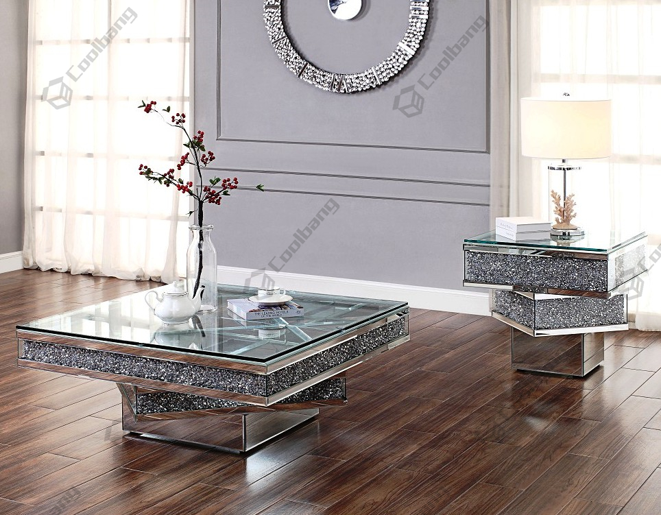 Modern luxury sparkle crushed glass diamond coffee table
