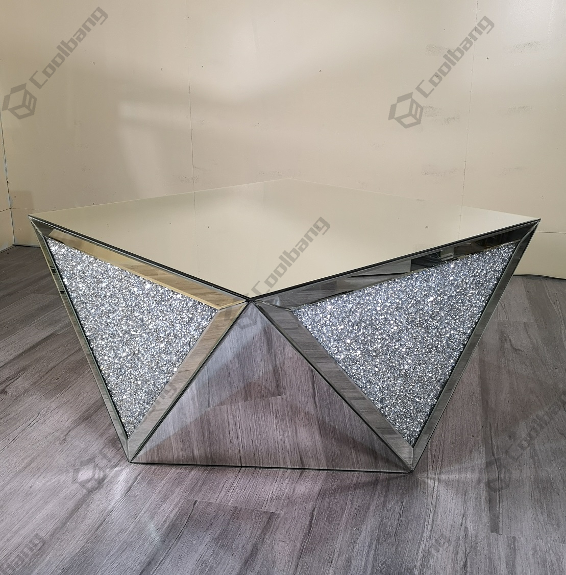 Modern luxury sparkle crushed glass diamond coffee table