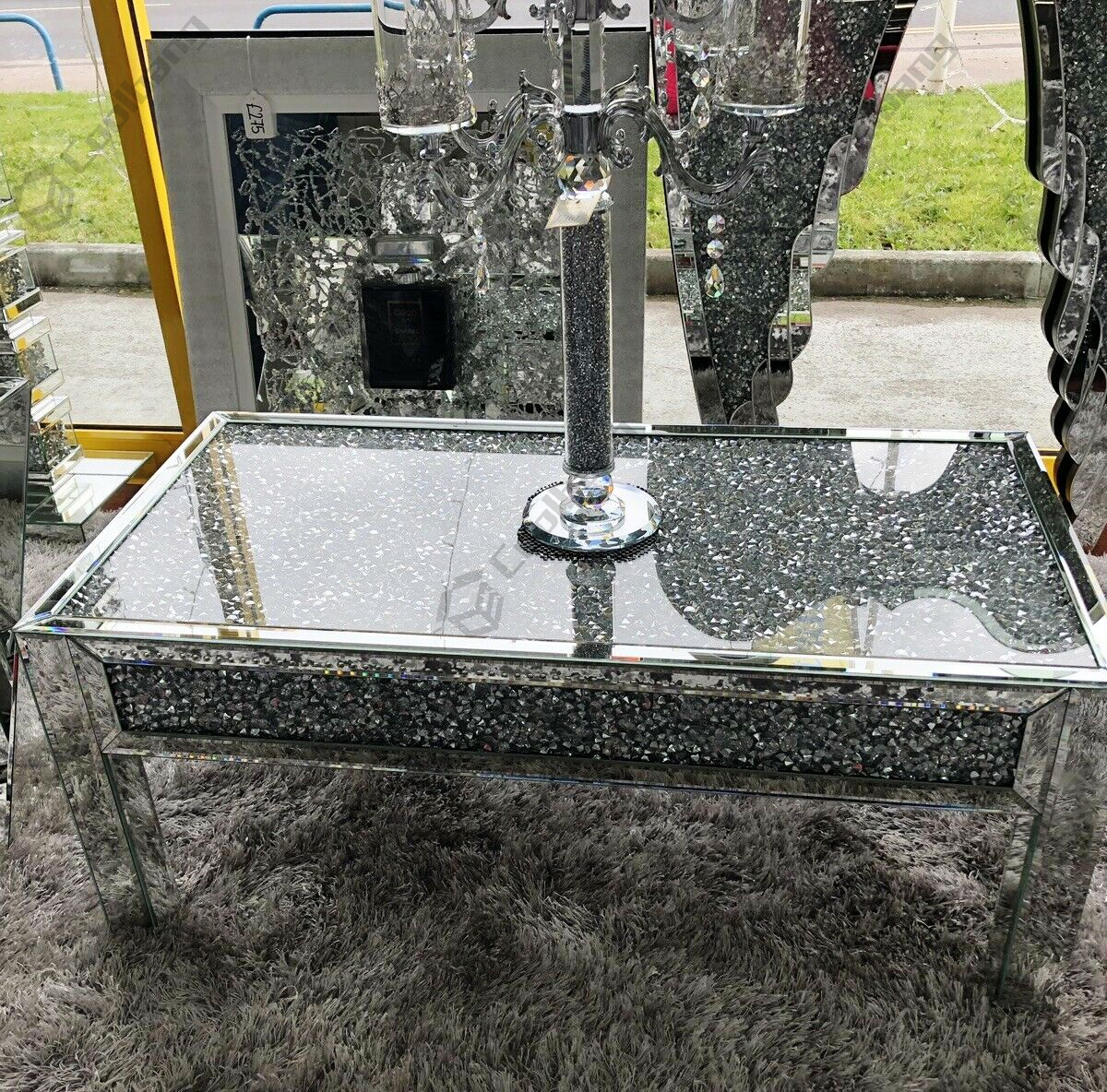 Modern luxury sparkle crushed glass diamond coffee table
