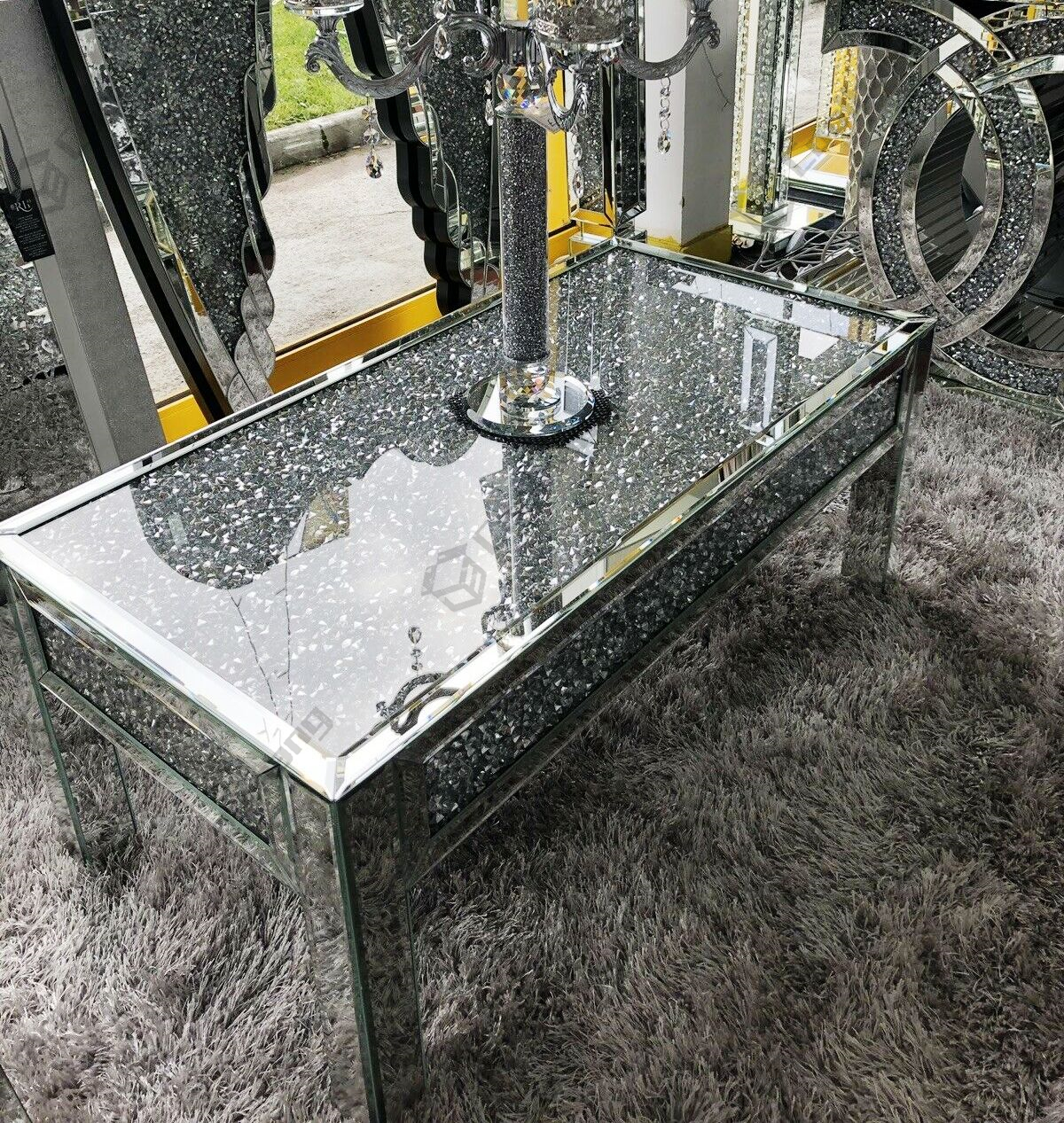 Modern luxury sparkle crushed glass diamond coffee table
