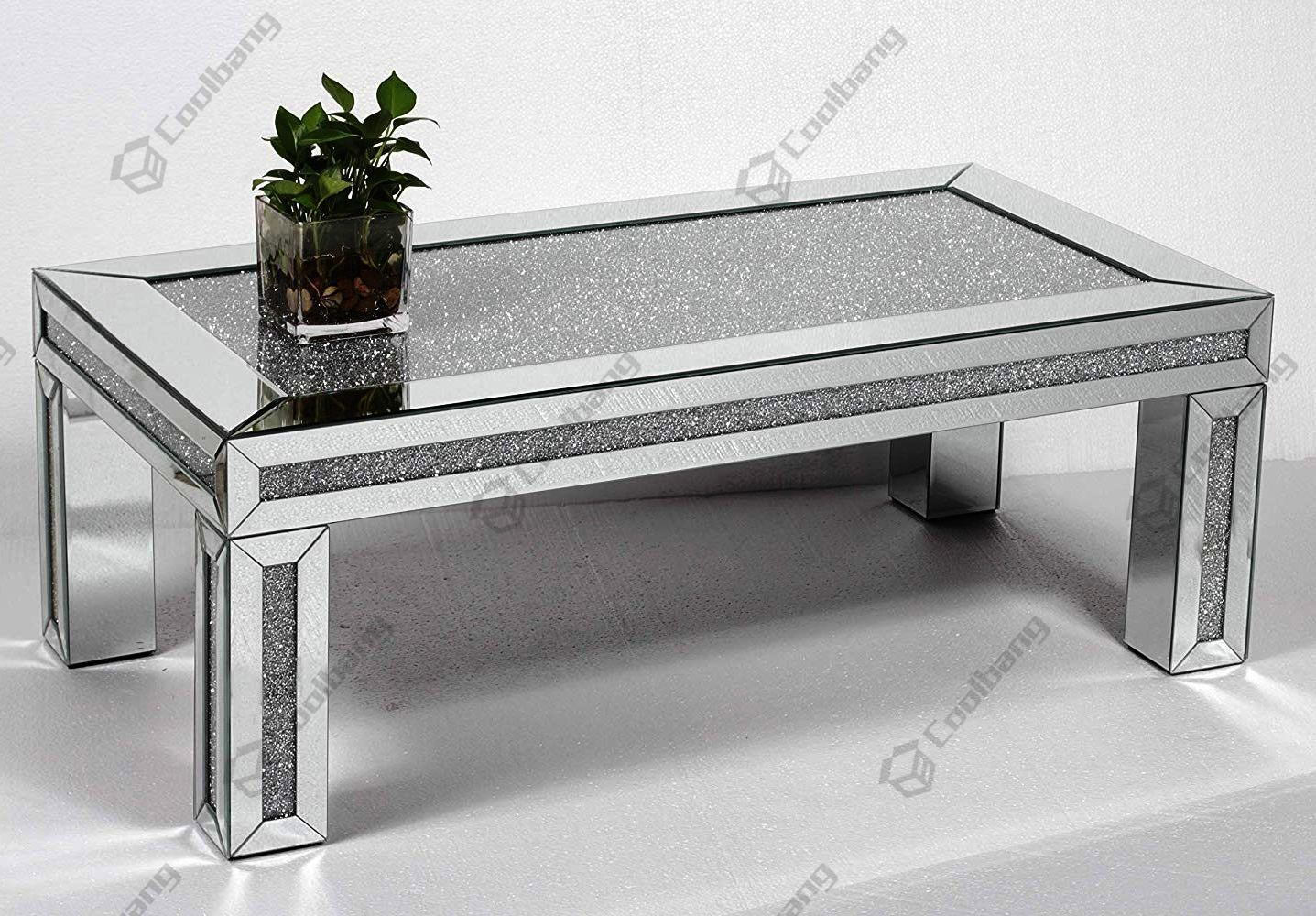 Modern luxury sparkle crushed glass diamond coffee table