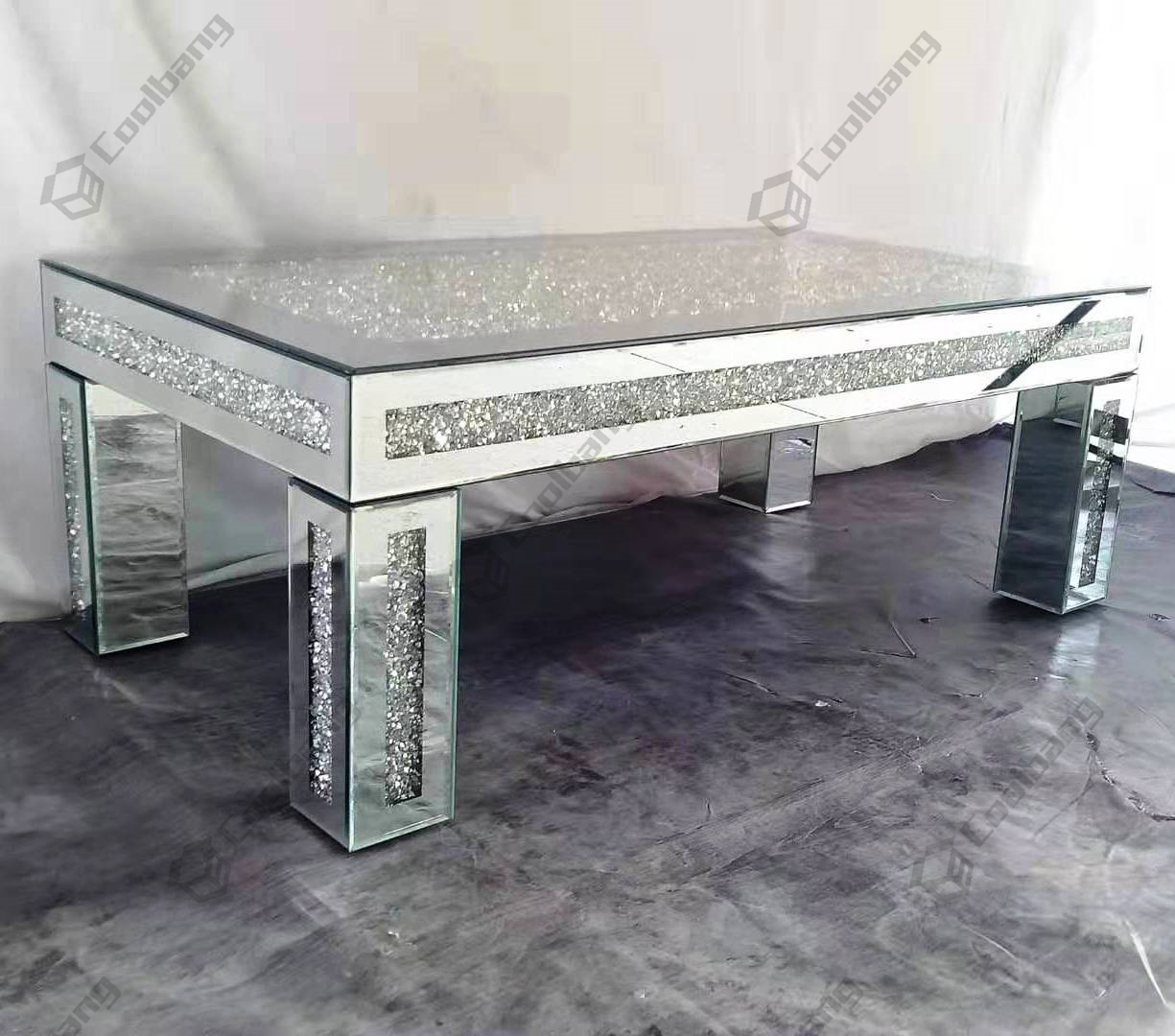 Modern luxury sparkle crushed glass diamond coffee table
