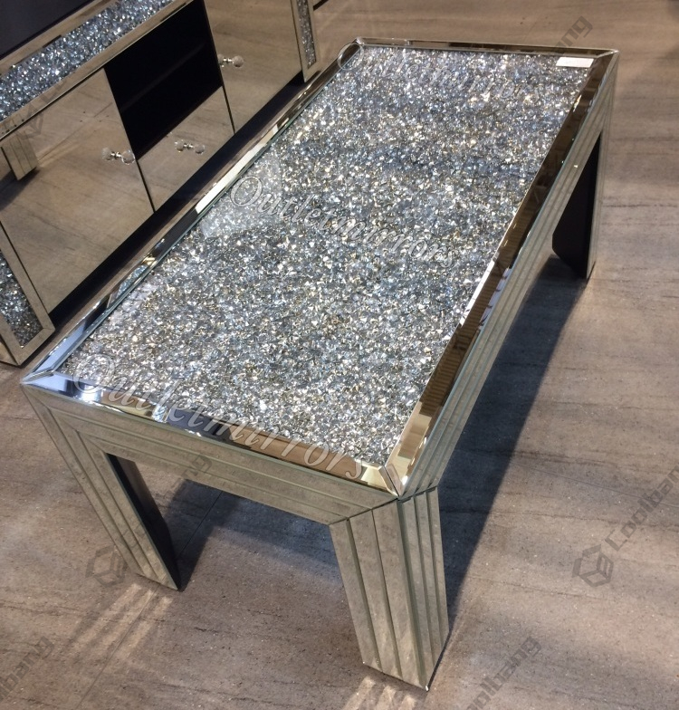 Modern luxury sparkle crushed glass diamond coffee table