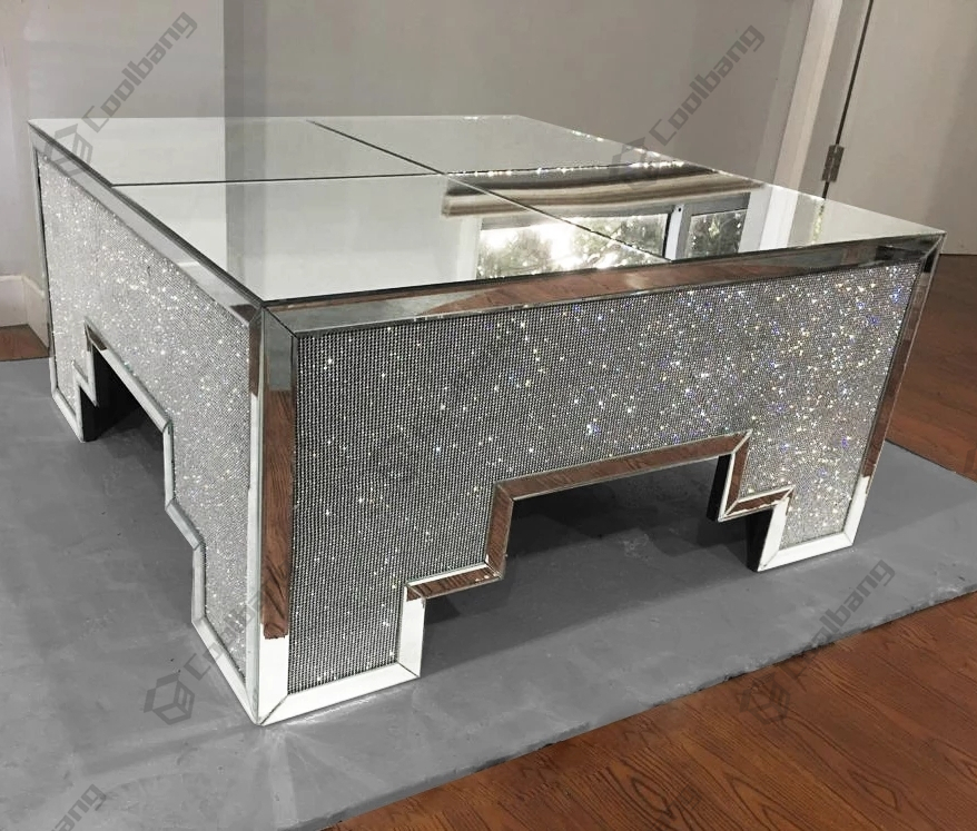 Modern luxury sparkle crushed glass diamond coffee table