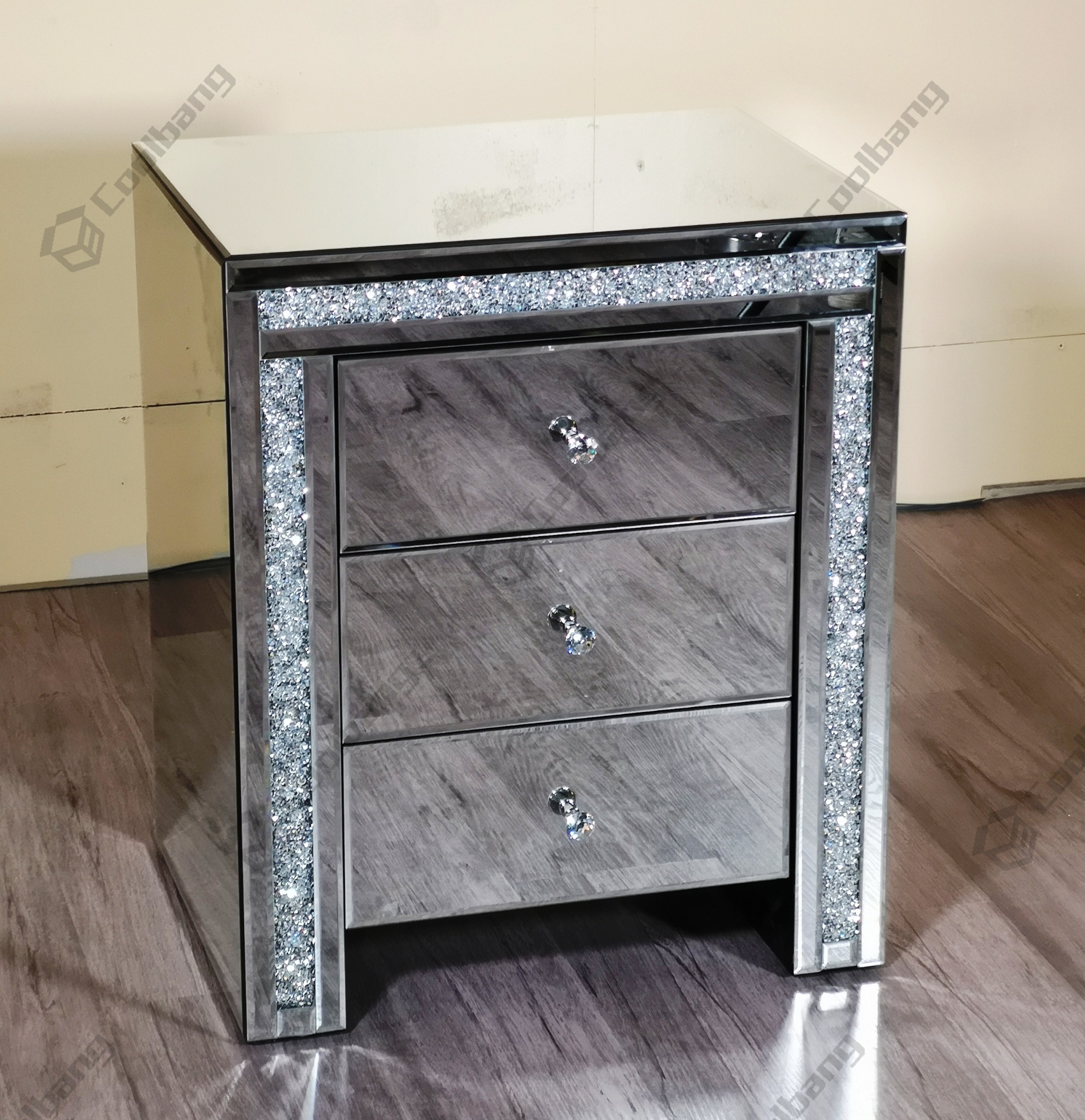 Factory Wholesale Bedroom Mirrored Furniture Diamond Bedside Table