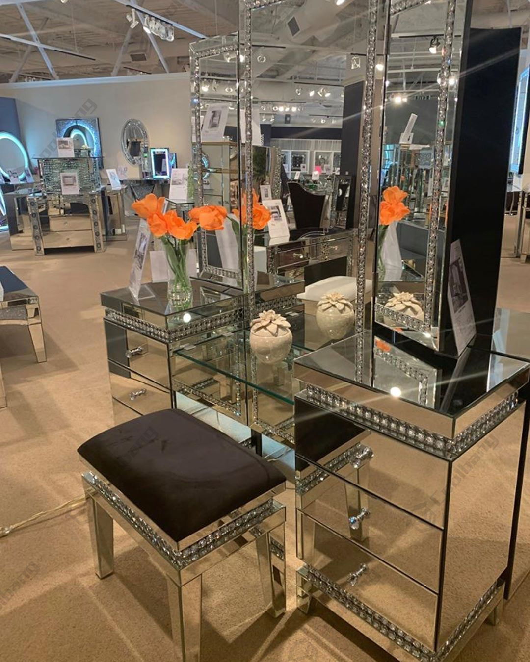 Factory Wholesale Crushed Diamond Hollywood Dressing Table