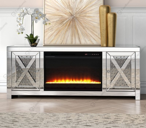 Floating Crystal TV Stand with Fireplace