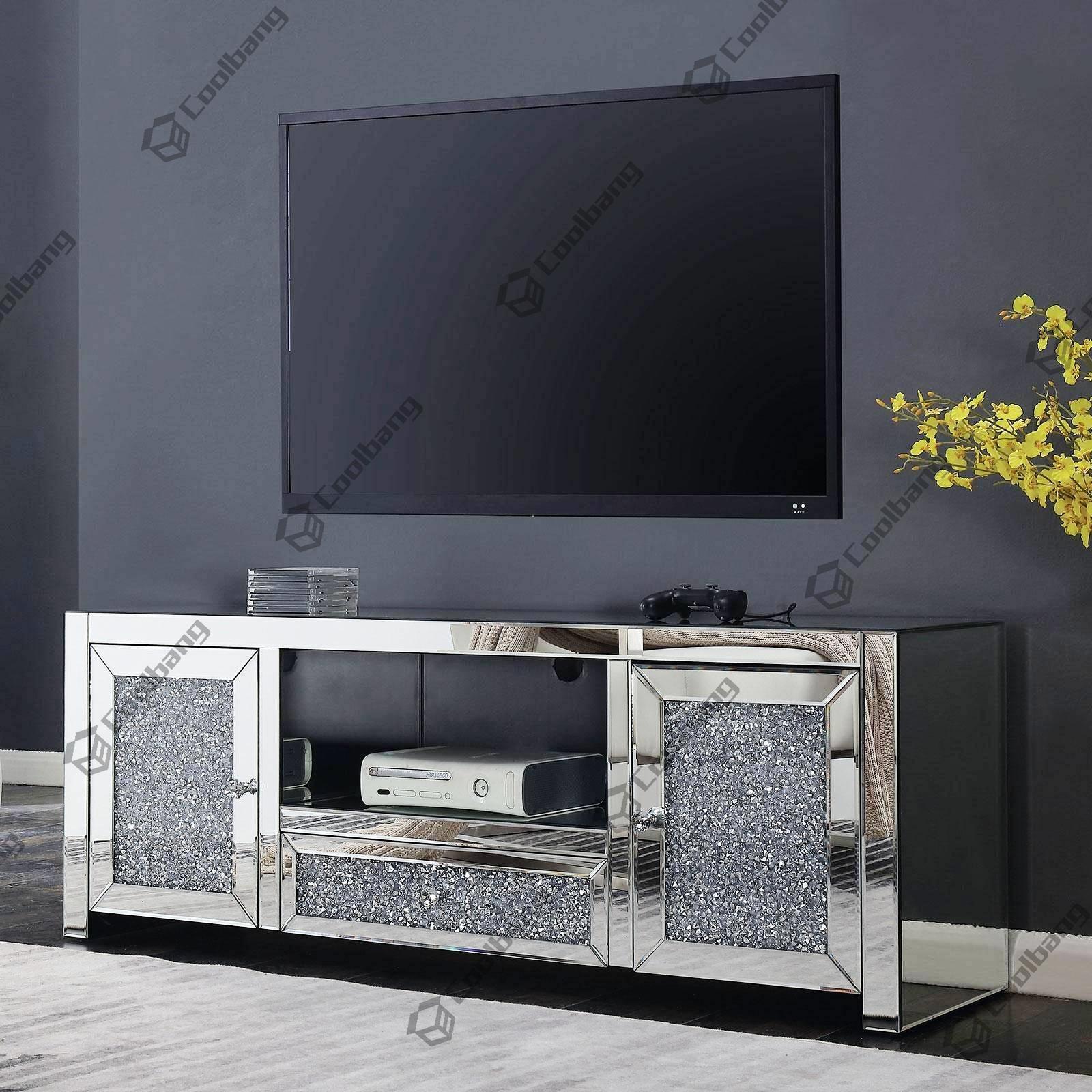 Mirrored Furniture Crushed Diamond TV Unit Stand Table