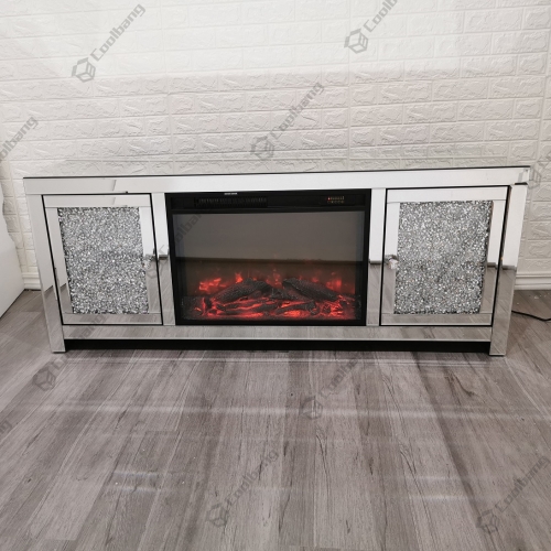 Living Room Crushed Diamond TV Unit Stand with Fireplace