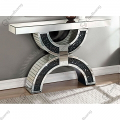 Modern Living Room Furniture Black Crushed Diamond Silver Mirrored Console Table with Wall Mirror