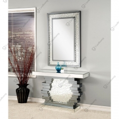 Modern Mirrored Living Room Furniture Silver Crystal Mirror Glass Console Table with Wall Mirror