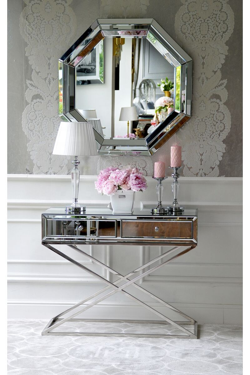 Modern Mirrored Console Table Mirror Top With Stainless Steel Leg