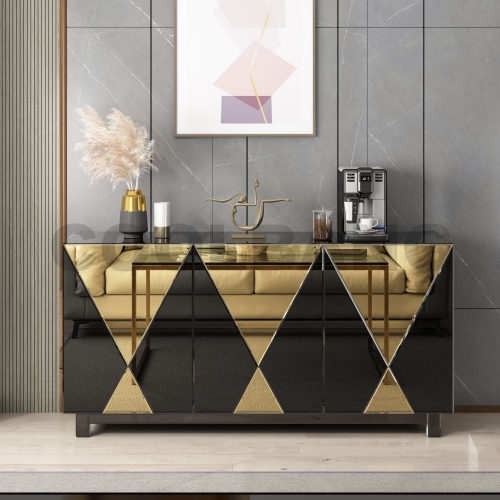 Black Gold Modern Buffet Mirrored Sideboard Cabinet