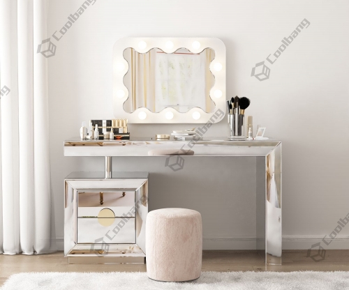 New design Bedroom Furniture Drawers Mirrored Dressing Table Modern with Stool