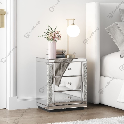 UK Style Mirrored Corner crystal diamond mirrored bedside table