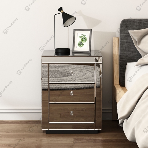 Hot Sale Modern Mirrored Glass 3 Luxury Drawers Mirrored Bedroom Nightstand Bedside Table